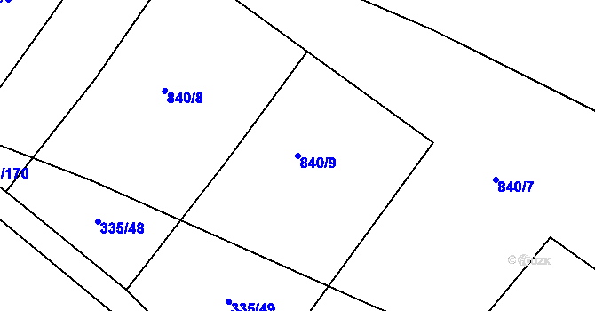 Parcela st. 840/9 v KÚ Židněves, Katastrální mapa