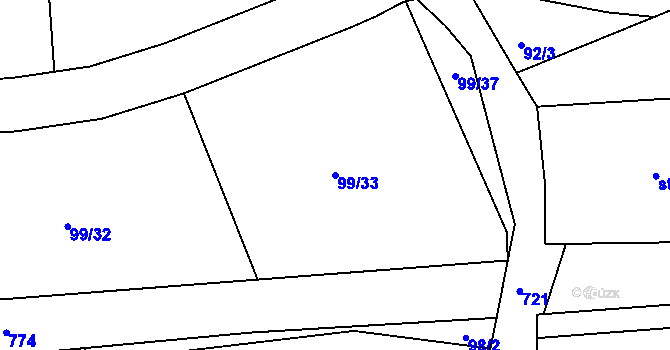 Parcela st. 99/33 v KÚ Židněves, Katastrální mapa