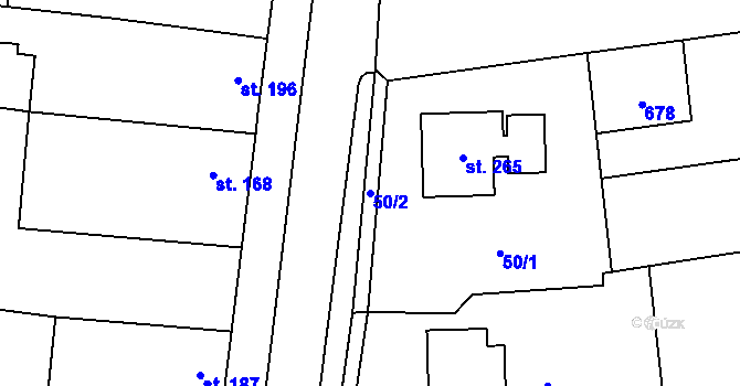Parcela st. 50/2 v KÚ Židovice nad Labem, Katastrální mapa