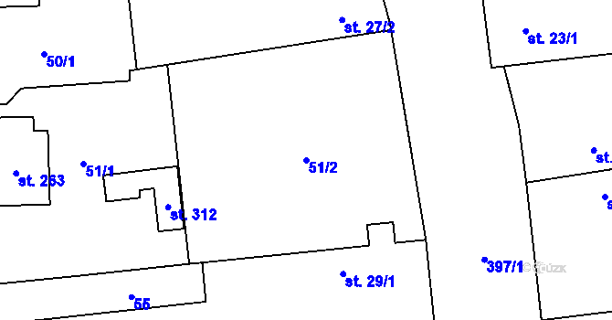 Parcela st. 51/2 v KÚ Židovice nad Labem, Katastrální mapa