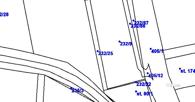 Parcela st. 232/25 v KÚ Židovice nad Labem, Katastrální mapa