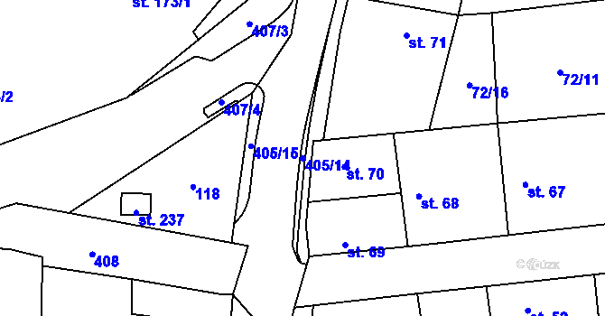 Parcela st. 405/14 v KÚ Židovice nad Labem, Katastrální mapa