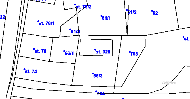 Parcela st. 325 v KÚ Židovice nad Labem, Katastrální mapa