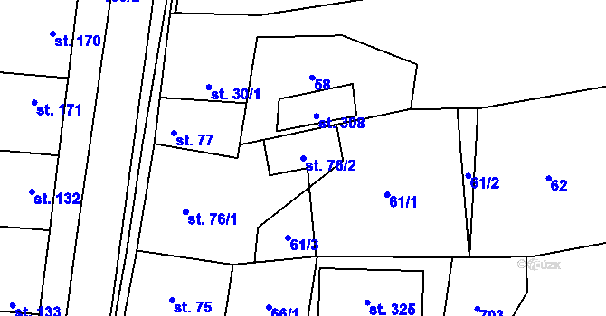 Parcela st. 76/2 v KÚ Židovice nad Labem, Katastrální mapa