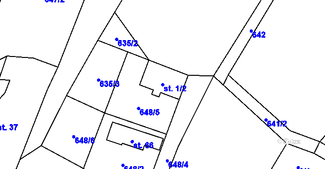Parcela st. 1/2 v KÚ Hluboká u Žihle, Katastrální mapa