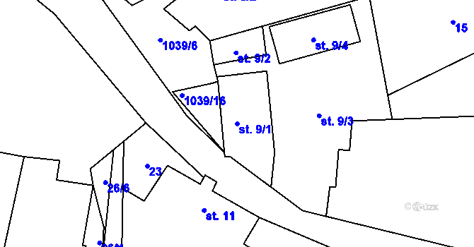 Parcela st. 9/1 v KÚ Hluboká u Žihle, Katastrální mapa