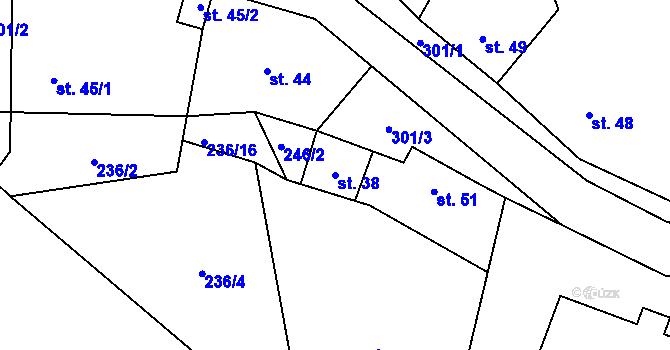 Parcela st. 38 v KÚ Hluboká u Žihle, Katastrální mapa