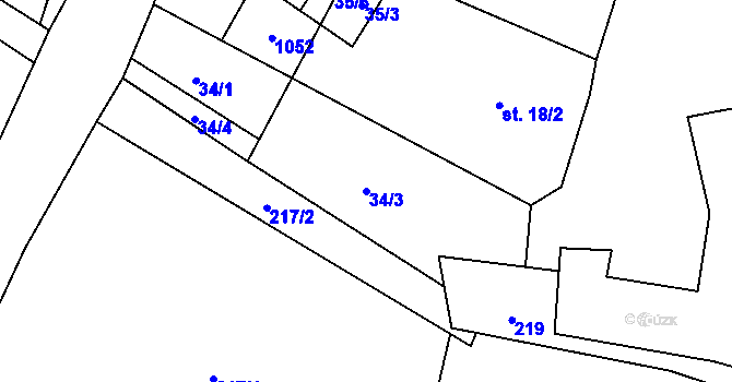 Parcela st. 34/3 v KÚ Hluboká u Žihle, Katastrální mapa