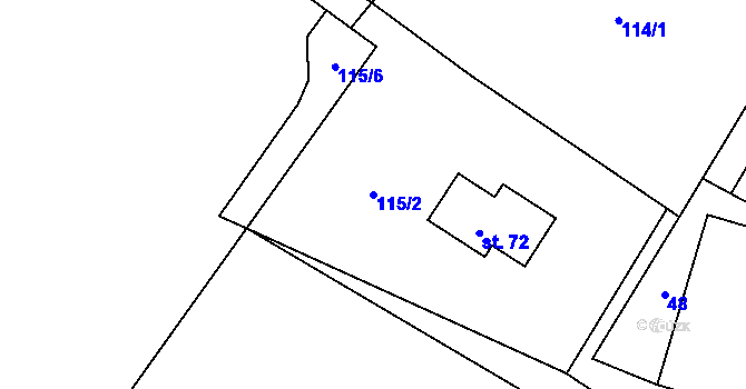 Parcela st. 115/2 v KÚ Hluboká u Žihle, Katastrální mapa