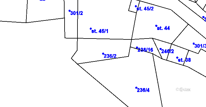 Parcela st. 236/2 v KÚ Hluboká u Žihle, Katastrální mapa