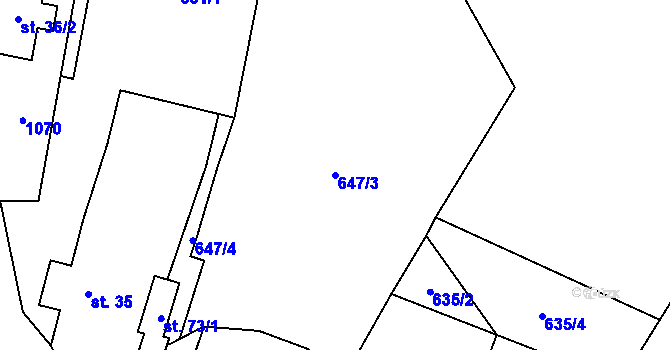 Parcela st. 647/3 v KÚ Hluboká u Žihle, Katastrální mapa