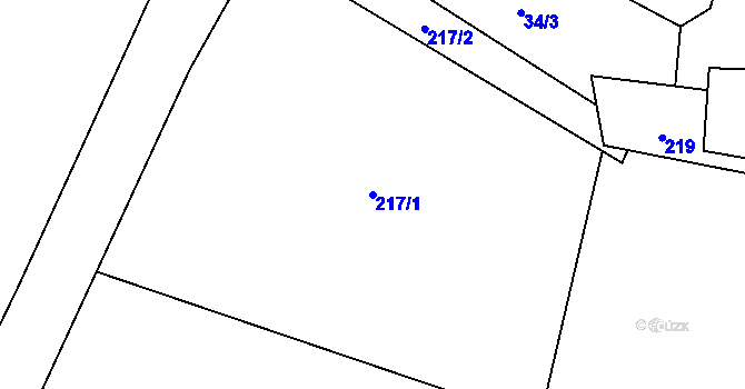 Parcela st. 217/1 v KÚ Hluboká u Žihle, Katastrální mapa