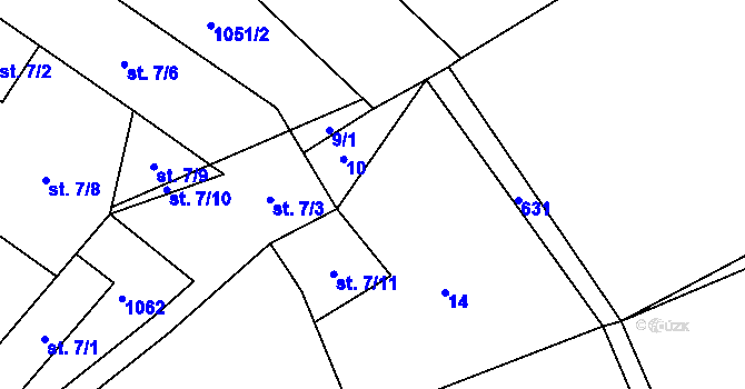 Parcela st. 1051/1 v KÚ Hluboká u Žihle, Katastrální mapa