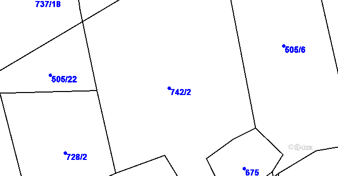 Parcela st. 742/2 v KÚ Hluboká u Žihle, Katastrální mapa