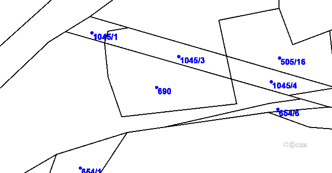 Parcela st. 654/3 v KÚ Hluboká u Žihle, Katastrální mapa