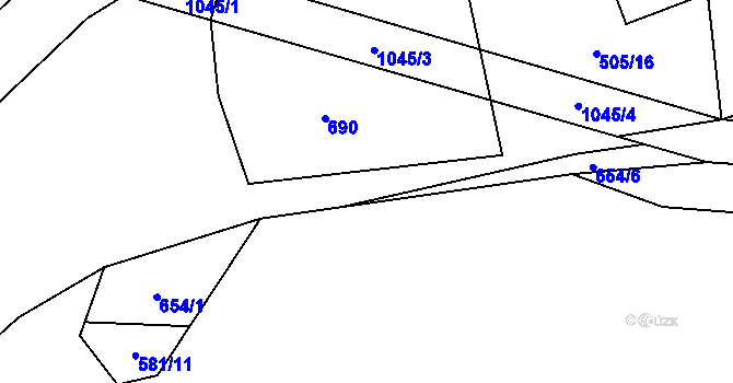 Parcela st. 654/5 v KÚ Hluboká u Žihle, Katastrální mapa