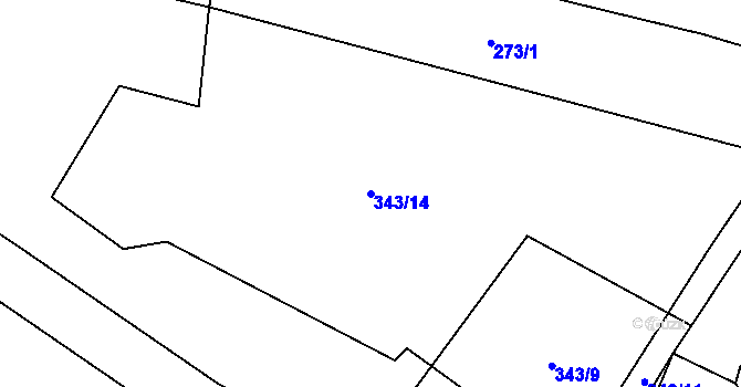 Parcela st. 343/14 v KÚ Hluboká u Žihle, Katastrální mapa