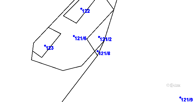 Parcela st. 121/8 v KÚ Hluboká u Žihle, Katastrální mapa