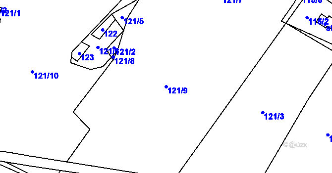Parcela st. 121/9 v KÚ Hluboká u Žihle, Katastrální mapa