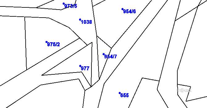 Parcela st. 954/7 v KÚ Hluboká u Žihle, Katastrální mapa