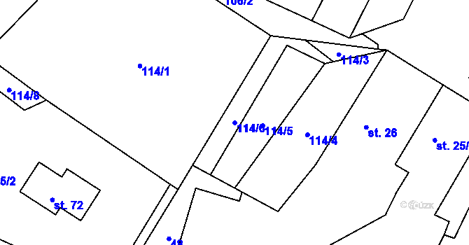 Parcela st. 114/6 v KÚ Hluboká u Žihle, Katastrální mapa