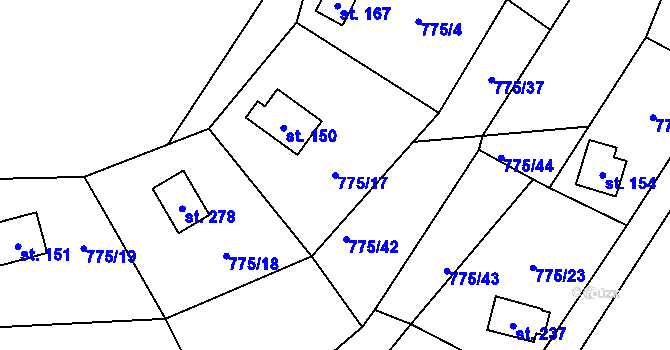 Parcela st. 775/17 v KÚ Nový Dvůr u Žihle, Katastrální mapa