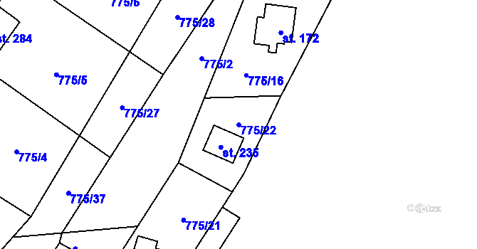 Parcela st. 775/22 v KÚ Nový Dvůr u Žihle, Katastrální mapa