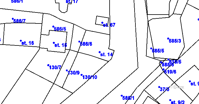 Parcela st. 14 v KÚ Přehořov u Žihle, Katastrální mapa