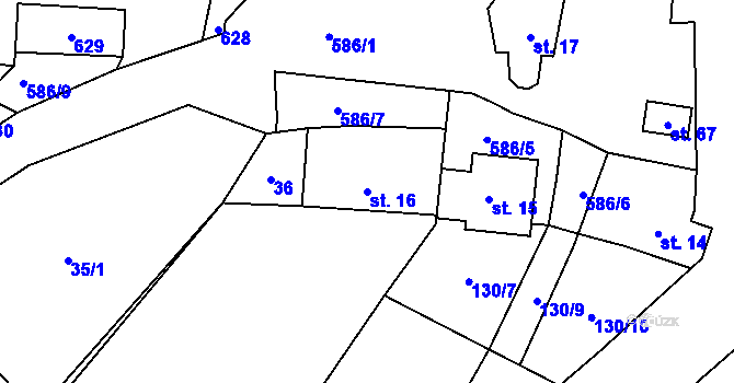 Parcela st. 16 v KÚ Přehořov u Žihle, Katastrální mapa