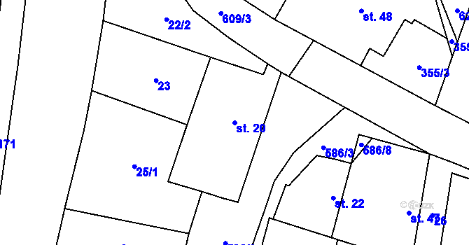Parcela st. 20 v KÚ Přehořov u Žihle, Katastrální mapa