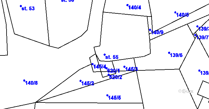 Parcela st. 55 v KÚ Přehořov u Žihle, Katastrální mapa
