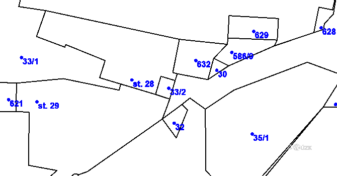 Parcela st. 33/2 v KÚ Přehořov u Žihle, Katastrální mapa