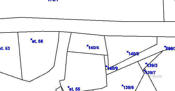 Parcela st. 140/4 v KÚ Přehořov u Žihle, Katastrální mapa