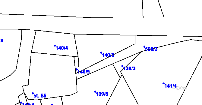 Parcela st. 140/5 v KÚ Přehořov u Žihle, Katastrální mapa