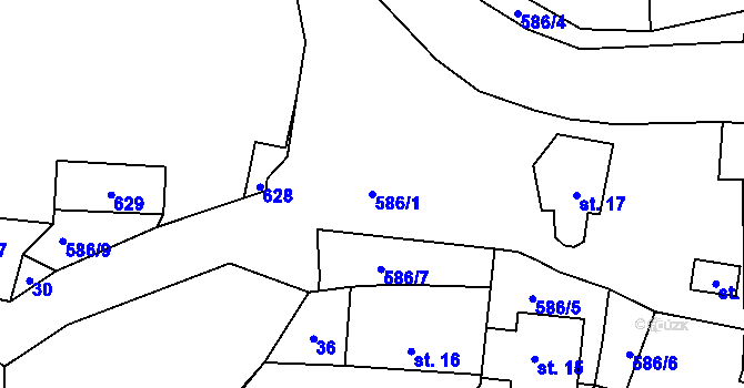 Parcela st. 586/1 v KÚ Přehořov u Žihle, Katastrální mapa