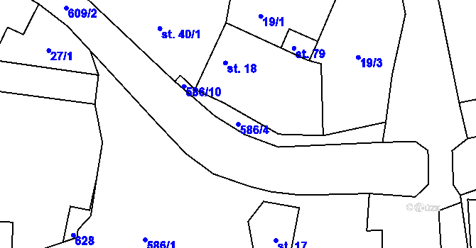 Parcela st. 586/4 v KÚ Přehořov u Žihle, Katastrální mapa