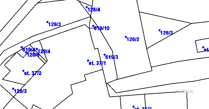 Parcela st. 619/3 v KÚ Přehořov u Žihle, Katastrální mapa