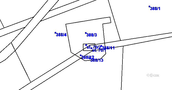 Parcela st. 70/2 v KÚ Přehořov u Žihle, Katastrální mapa
