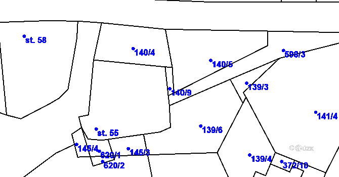 Parcela st. 140/9 v KÚ Přehořov u Žihle, Katastrální mapa