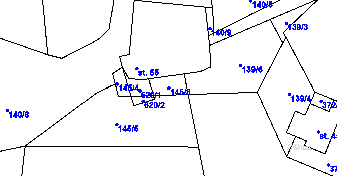 Parcela st. 145/3 v KÚ Přehořov u Žihle, Katastrální mapa