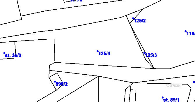 Parcela st. 125/4 v KÚ Přehořov u Žihle, Katastrální mapa