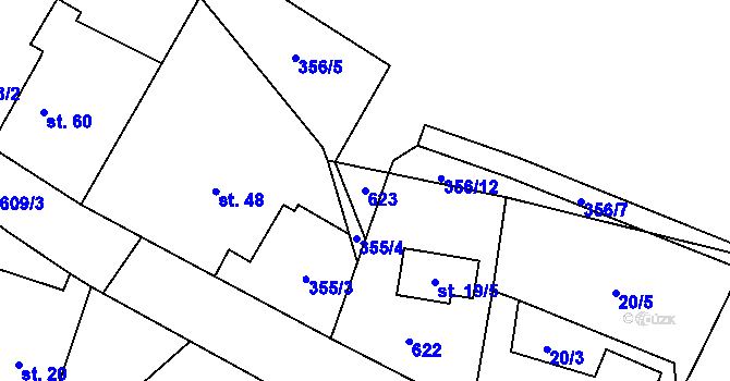 Parcela st. 623 v KÚ Přehořov u Žihle, Katastrální mapa
