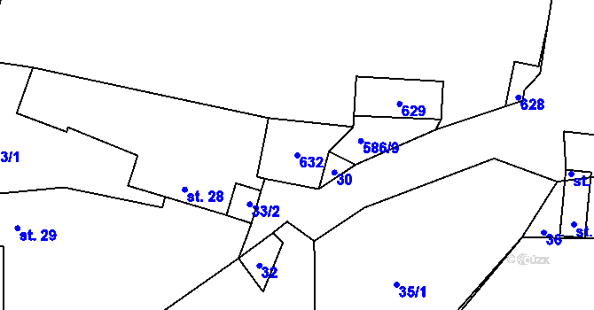 Parcela st. 632 v KÚ Přehořov u Žihle, Katastrální mapa