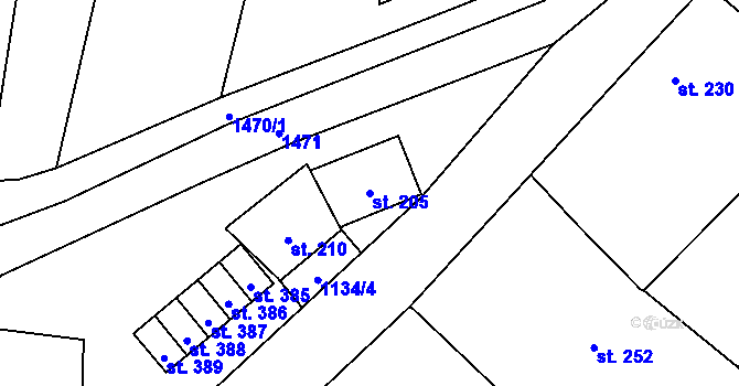 Parcela st. 205 v KÚ Žihle, Katastrální mapa