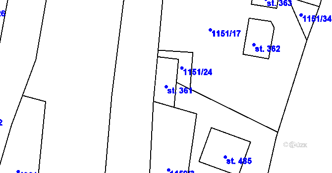 Parcela st. 361 v KÚ Žihle, Katastrální mapa