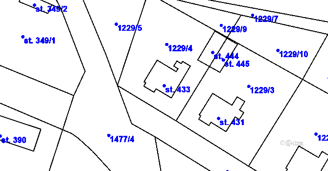 Parcela st. 433 v KÚ Žihle, Katastrální mapa
