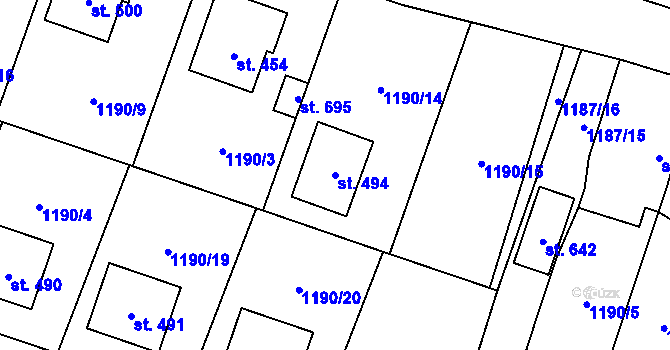 Parcela st. 494 v KÚ Žihle, Katastrální mapa