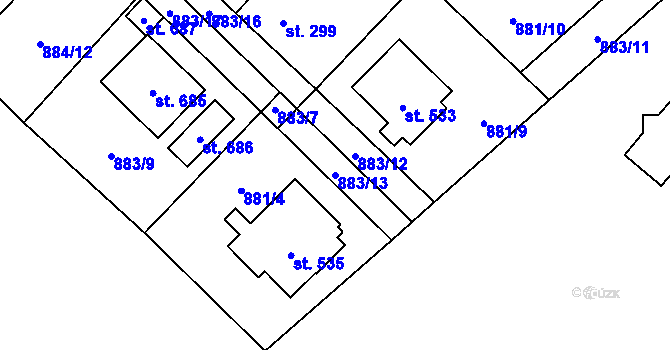 Parcela st. 883/13 v KÚ Žihle, Katastrální mapa