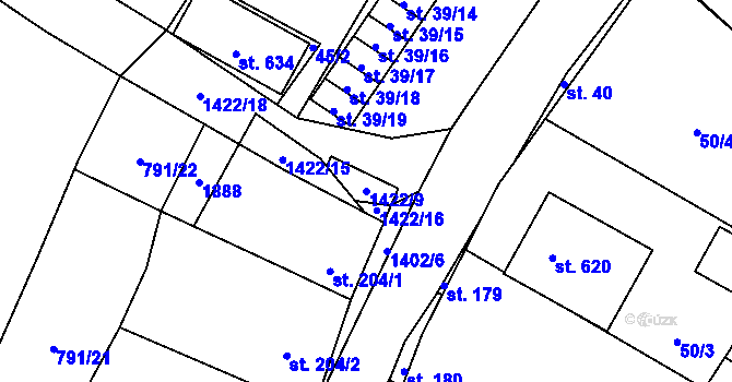 Parcela st. 1422/9 v KÚ Žihle, Katastrální mapa