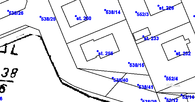Parcela st. 256 v KÚ Žihobce, Katastrální mapa